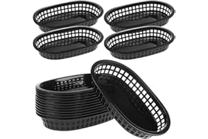 JOJOFUNY 12 Unidades de Cestas de Comida Rápida Estilo Retro Cesta Ovalada de Plástico Roja para Restaurante Bandeja de Pan Hamburguesa Papas Fritas Bandeja para Fiesta Picnic Barbacoa
