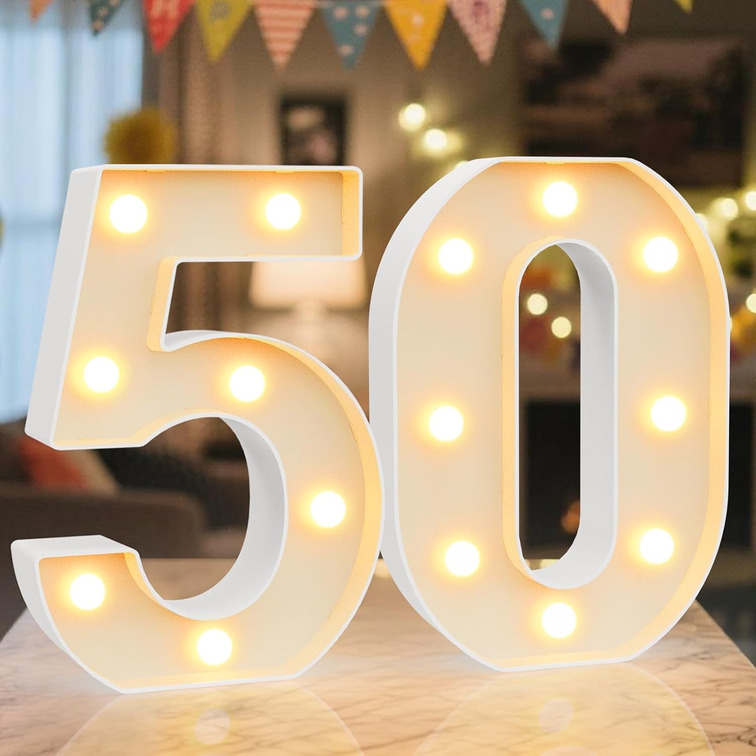Ledido LED Light Up Marquee Numbers Sign - Cool & Warm Light up Numbers for 50th Birthday Decorations, LED Number Lights for Wedding Anniversary Grad Home Bedroom Table Wall Party Decor, Number 50