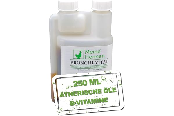 MeineHennen BRONCHI-VITAL 250 ml, complément alimentaire à l'huile d'eucalyptus et aux vitamines B pour poules, pigeons et cailles. Pour vos volailles, pour soutenir les voies respiratoires des poules