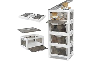 Rainberg Large Storage Boxes with Lids, Strong & Sturdy Plastic Storage Boxes, Stackable Nestable Container for Home & Office use. (White & Grey, 4 Tier 320L Storage)