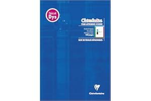 Clairefontaine 6138C Un Bloc Écriture Bleu K Encollé en-Tête - A4 21x29,7 cm - 100 Pages détach. Réglure 4 couleurs Spéciale Dys Interligne 3mm - Papier Blanc 90 g - Couverture Carte Pelliculée