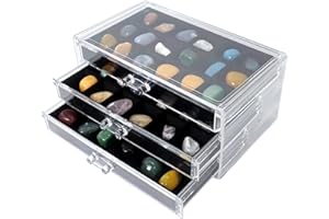 Dmnnlp Rock Vitrine, Acryl Rock Sammelbox, 3 Etagen 54 Fächer(3x3.5cm), Aufbewahrungsbox mit Fächern für Kleine Sammlerstücke, Fossil Kristalle, Edelsteine, Steine (Schwarz 3)