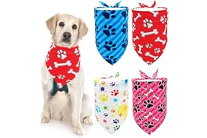 BIPY Lot de 4 bandanas pour grand chien motif patte triangulaire, bavoirs doux lavables et réglables pour chiens de grande taille XL