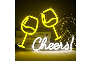 WANXING Enseigne au néon double verre à vin avec Cheers, Cheers Words Neon Light, enseignes lumineuses pour bar salle de jeux décoration murale mariage fête à la maison (jaune blanc)