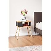 interGO Wooden Leg Decorative Shelf Nightstand - Atlantic Pine - Anthracite Grey