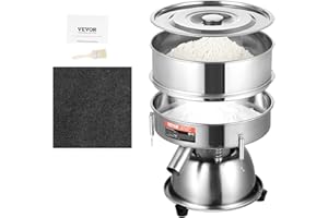 VEVOR Tamiseur Vibrant Automatique, Tamis à Farine Électrique 45 W en Acier Inoxydable, Machine de Tamisage à 12 et 80 Mailles, Facile à Remplacer, pour Poudres de Farine, Haricots Mungo, Riz