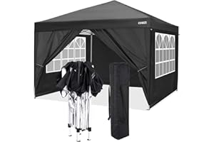 COBIZI Carpa 3x3 Cenador Plegable Impermeables Techo de Pabellón de Jardín ​de Revestimiento de PVC Protección UV 50+ con 4 Paredes para Cenador Carpa Toldo para Jardin, Playa, terraza, Negro