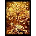 DivaFrames Vastu Money Tree Painting, Golden Tree Wall Art in A4 Wooden Frame, Good Luck & Prosperity Home Decor, 8 x 12 Inch