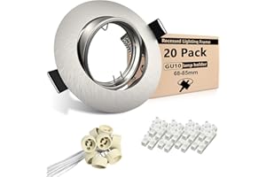 ‎WONDLUMI Wondlumi 20er Einbaustrahler GU10 Set Rund Einbaurahmen Schwenkbar Edelstahl Gebürstet 68mm Einbauspot Rahmen 230V inkl. GU10 Fassung für LED oder Halogen