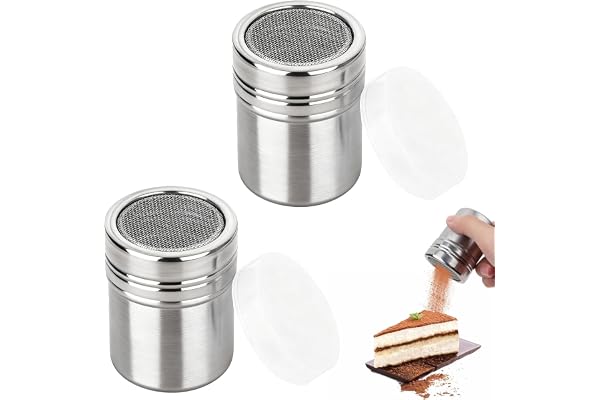 2 stycken sockersockerströare, florsocker, ströare, rostfritt stål, bakning, grill, kaffe, för kakao matcha mjöl vitt socker glass