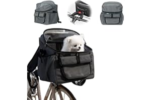 LES-THERESA Borsa per Cani Piccola Taglia, Cestino Bici per Cani con Adattatore per Manubrio Staccabile, Rete Traspirante, Cinghie Regolabili, Trasportino Gatto per Viaggiare con Animali di Media Taglia