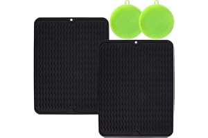 ‎RENDCQIN Abtropfmatte Silikon Abtropfmatte Geschirr - 2 Stück 40 cm x 30 cm Hitzebeständig und rutschfest Geschirr Trockenmatte Dick mit Für die Ablage von Besteck und Geschirr silikonmatte ,Schwarz Große