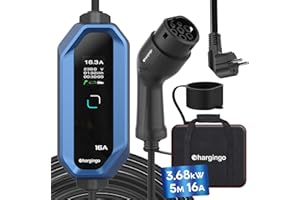 Chargingo Typ 2 Ladekabel Schuko 3,68kW 6-16A Einstellbarer Strom mit LCD-Display, 5M Kabel, Tragbares EV Ladegerät für Allen Elektroautos IEC 62196-2 Typ 2 und CCS2-Stecker, IP65