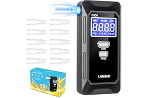 LAMJAD Breathalyzers Breath Tester, Portable Alcohol BAC Professional Personal Alcohols Fast And Accurate Results of Blood Content Tester, Digital LCD Tester With 10 Nozzles Display , Black