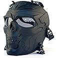 JEIMAI Tactical Airsoft Full Face Skull Mask, Adjustable Paintball Mask Full Face Protective Masks with PC Lens Goggles for Cs BBs Game Halloween Cosplay