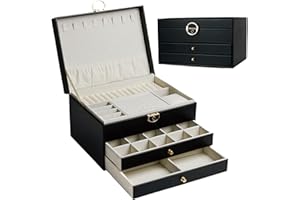 ADEL DREAM Schmuckkasten dreistöckige Schmuckbox Schmuckschatulle mit linearem Design Schmuckaufbewahrung Geburtstags- und Feiertagsgeschenk für Damen Tochter und Freunde schwarz (schwarz -17)