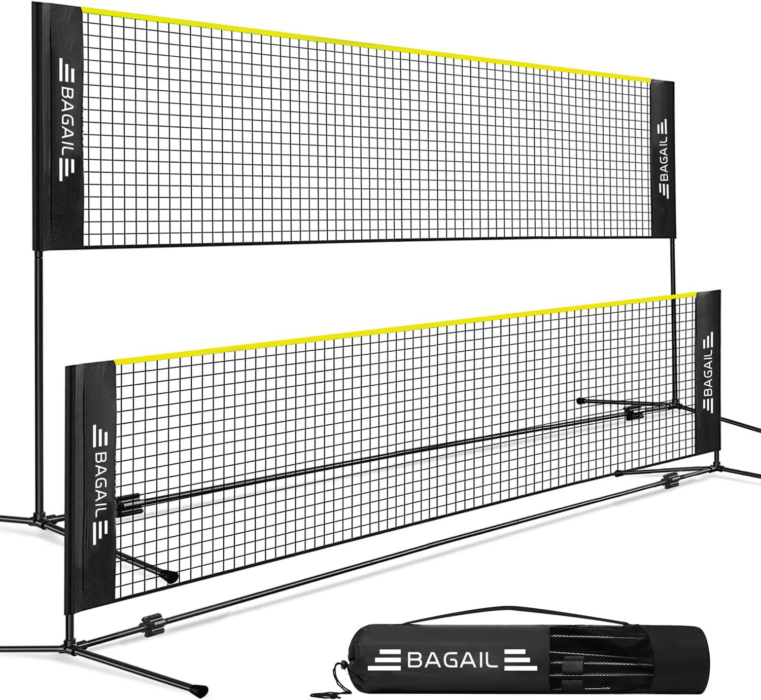 BAGAIL Red de Bádminton Plegable Hecha de Nailon con Soporte de Altura Regulable y Bolsa de Transporte, Fácil de Montar y Desmontar, Jugar al Tenis, Bádminton o Voleibol