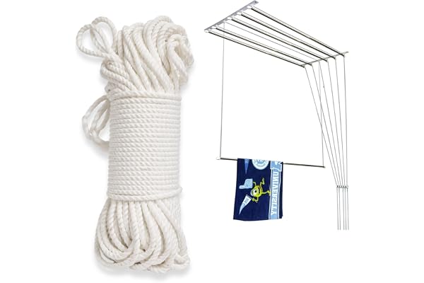 ALOUD CREATIONS 145 feet Polyester Rope for Roof Mount Cloth Drying Hanger Ideal for Drop Down Ceiling Cloth Dryer 3mm Dia White Colour