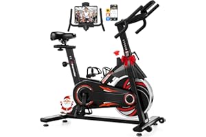 Advamsoler Exercise Bike, Spin Bike with App for Home Use, Indoor Cycling Bike with Curved Handlebar, Stationary Bike with LCD Display & Bluetooth Connection, Comfortable Seat, 350LBS Capacity