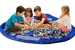 BIGNOSEDEER Spielzeug-Aufbewahrungstasche,Kinder-Spielmatte, große Aufbewahrungstasche,faltbarer Baby-Teppich, tragbarer Kinder-Spielzeug-Organizer,Tasche mit Kordelzug 140 cm (Blau)