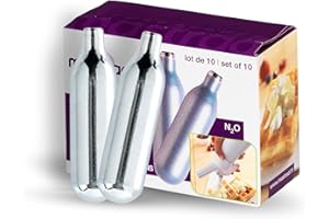 Mastrad - Cartouches N₂O alimentaires 100% acier recyclable – Pour Mousse, Chantilly, Sauces & Espumas Chaudes ou Froides – Recharges Universelles Pour Siphons Culinaires – Lot de 10 × 8 g