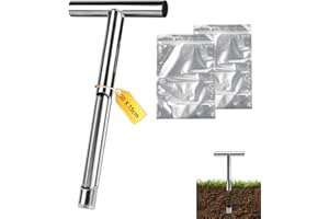 SUPAWAY Bodenprobe-Sonde 30 cm Edelstahl Bodenprobenehmer 2,5 mm Wandstärke T Förmige Bodenprobensonden mit 2 Wiederverwendbaren Probenbeuteln für Bodenproben, Pflanzenpflege, Garten, Rasen, Bauernhof