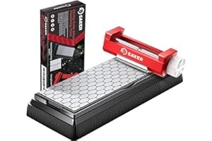 Saker Honing Guide with Whetstone - Red Off-Center Upgraded Honing Tool and Diamond Sharpening Stone Set Kit for Kitchen Knife, Short Chisels and Planes, Fine/Coarse Plate, 400/1000/Grit