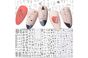 MISSJELLY Nagelsticker Selbstklebend, Nagel Aufkleber Blumen Nagelsticker Abstrakt 3D Schwarz Nagelaufkleber DIY Maniküre Dekoration(7Blatt)
