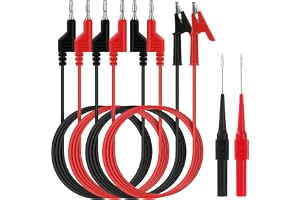 AXFEE 6-delar Set av Multimetertips, Krokodilklämmor med kontakt, 4 mm stackbar banankontakt, testsond, för laboratorieelektr