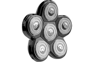 ‎KIBIY Kibiy 6D Ersarzkopf für Glatzen Rasierer Herren elektrisch, mit 6 Doppelring & selbstschärfende, IPX7 Wasserdicht, schwarz