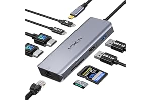 MOKIN Station d'accueil USB C Double Moniteur, Docking Station 9 en 1 vers Dual HDMI, Ethernet RJ45, PD 100W, USB 3.0/2.0, SD/Micro SD, Hub Dual HDMI pour MacBook Dell HP Lenovo