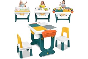 YARDIN Tavolo per bambini con sedie, 5 in 1, tavolo da gioco per bambini, tavolo da gioco con 1 sedia, tavolo da gioco su entrambi i lati, altezza regolabile, spazio multifunzionale per bambini