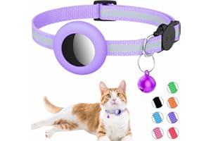 SIMKET Airtag Cat Collar, Reflective Air tag Cat Collar with Bell and Prefect Size Waterproof Airtag Holder Compatible with Apple Airtag, Cat AirTag Collar with Breakaway Safety Buckle for Kitten (purple)