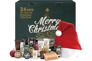 BODY & EARTH Kalendarz adwentowy 2025 – prezent na Boże Narodzenie, zestaw upominkowy z 24 zestawami kąpielowymi dla mężczyzn – zawiera różne pianki pod prysznic, olejek do brody, peelingi do ciała