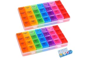 LUOQUN88 2 Pack High Capacity Weekly Pill Box/Organiser 7 Day 4 Times A Day, with 28 Copartments to Hold Plenty of Medication, Vitamins and Supplements（Colour）