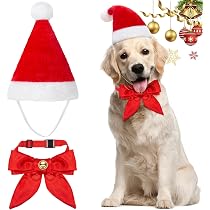 Costume Di Natale Per Animali Domestici - Cappello Da Babbo Natale E Papillon | 2 Pezzi, Rosso E Bianco | Per Cani E Gatti, Decorazioni Festive - 7