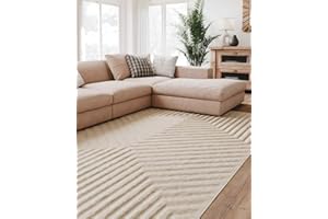 Interiyou Kurzflor Teppich Lecce - 240x340 cm Creme - Skandinavisches Boho Muster mit 3D Hoch-Tief Effekt - Flach mit Geometrischem Muster