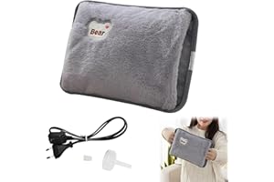 RAKIUTY Bolsa de Agua Caliente Eléctrica,Bolsa De Agua Caliente Con Funda,Saco Calienta Camas Portátil,Recargable Portátil,A Prueba De Fugas,Mantiene El Calor Durante Mucho Tiempo (Gris)