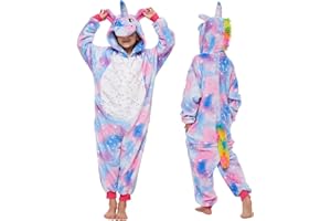 JONRRYIN Kostüm Kinder Pyjama, Kostüm Onesie Jumpsuit mit Kapuze, Kinder Einhorn Onesie, Mädchen Jumpsuit Overall Onesie Schlafanzug, Tier Schlafoverall Kuschelig Cosplay Karneval Party Halloween