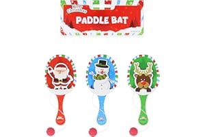 HENBRANDT Single Christmas Wooden Paddle Bat and Ball Game for Kids Unisex Party Bag Favours Loot Bag Stocking Fillers Xmas Gifts Snowman Santa Claus Elf Game for Boys and Girls