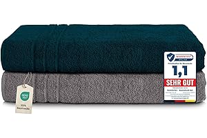 Komfortec Asciugamani 2 per Sauna 80x200 cm in 100% Cotone,470 g/m², Asciugamano Doccia Grande, Morbido, Asciugatura Rapida, Grigio antracite/Petrolio