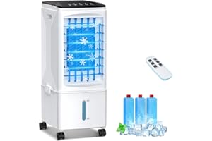 GREGALI Mobile Klimaanlage, 3 IN 1 Klimaanlage Mobil, Luftbefeuchter, Ventilator, 3 Geschwindigkeiten, 9.5L Wassertank, Fernbedienung, 3 Kühlakkus, 1-7H Timer, Klimaanlage Ohne Abluftschlauch, Luftkühler