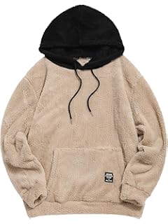 solid pouch fluffy hoodie
