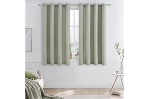 MRTREES Sage Green Linen Look Curtains 54 Inch Drop, Window Net Curtains with Eyelet for Bedroom Semi Sheer Window Treatments, 2 Panels 117x137 CM 46x54 Inch Sage Green