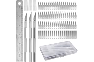 MEZENT Skalpell Schnitzmesser mit Schutzkappe, 3 Stück + 90 Ersatzklingen, Skalpell Schnitzmesser für DIY Kunst Arbeiten Schneiden