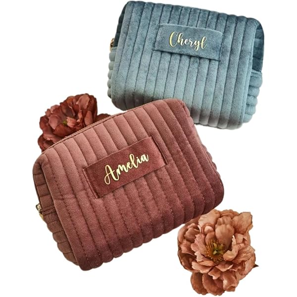 Junesters Borsa per trucchi in velluto, da donna, con cerniera