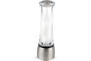 PEUGEOT - Moulin à Sel Daman u'Select 21 cm - 6 Réglages de Moutures Prédéfinies - En Inox et Acryl - Fabrication Français, Clair