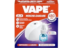 VAPE DERM Vape, Elettroemanatore Liquido Mosche-Zanzare e Ricarica Liquida 480 ore, Antizanzare Elettrico, Protezione contro le zanzare Comuni, Tigre e Mosche,22 ml