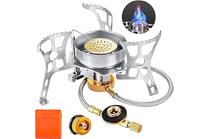 EZGETOP Kempingowa kuchenka gazowa, przenośna, z odpornym na wiatr palnikiem, na piesze wędrówki, wędkowanie, piknik, z zapłonem piezoelektrycznym i konwerterami