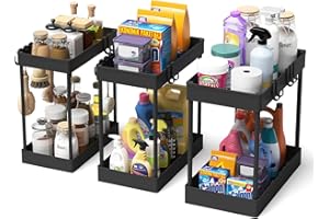 Meltrck Organizador Bajo Fregadero 3 Unidades - Estante Doble Nivel Fijo para Cocina y Bano, Sistema deAlmacenamiento Listo para Usar (incluye Soporte para Productos de Limpieza)